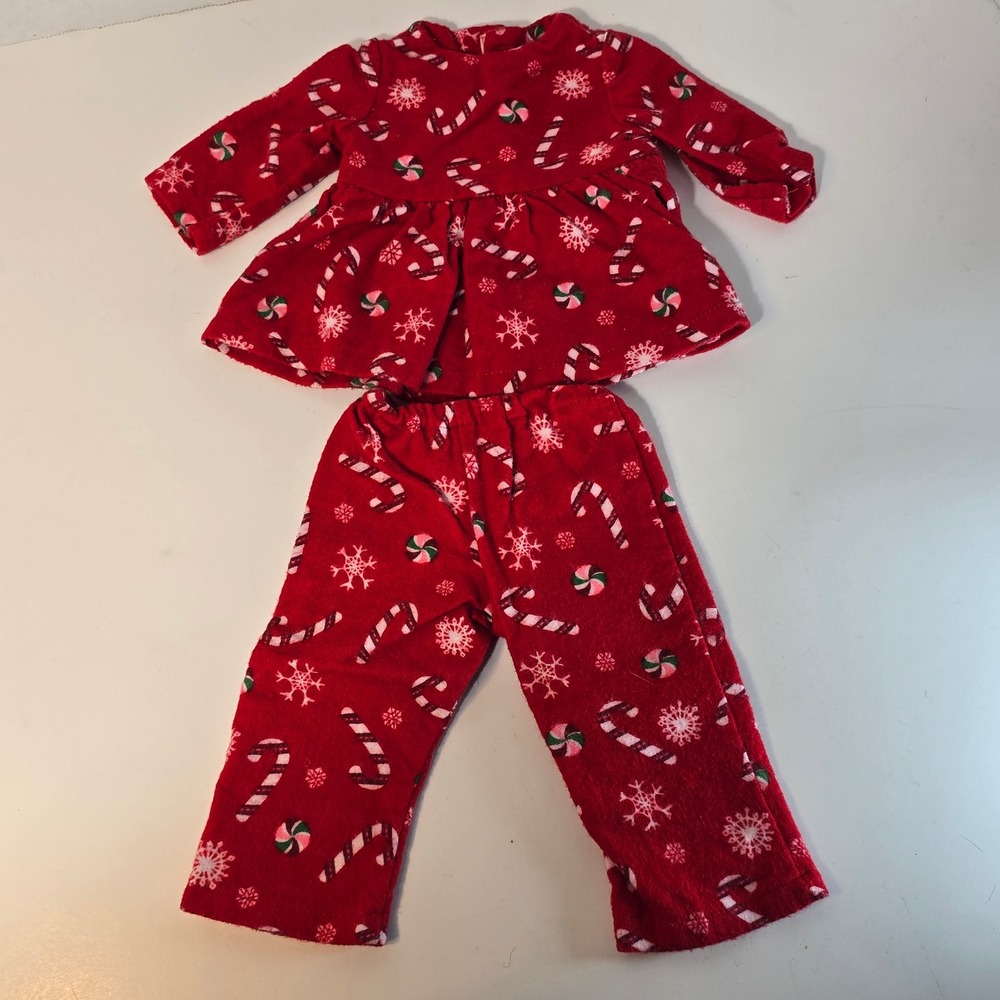 Fits 18" Doll Handmade Candy Cane Snowflake Fleece Doll Pajamas 2‎ Piece Set